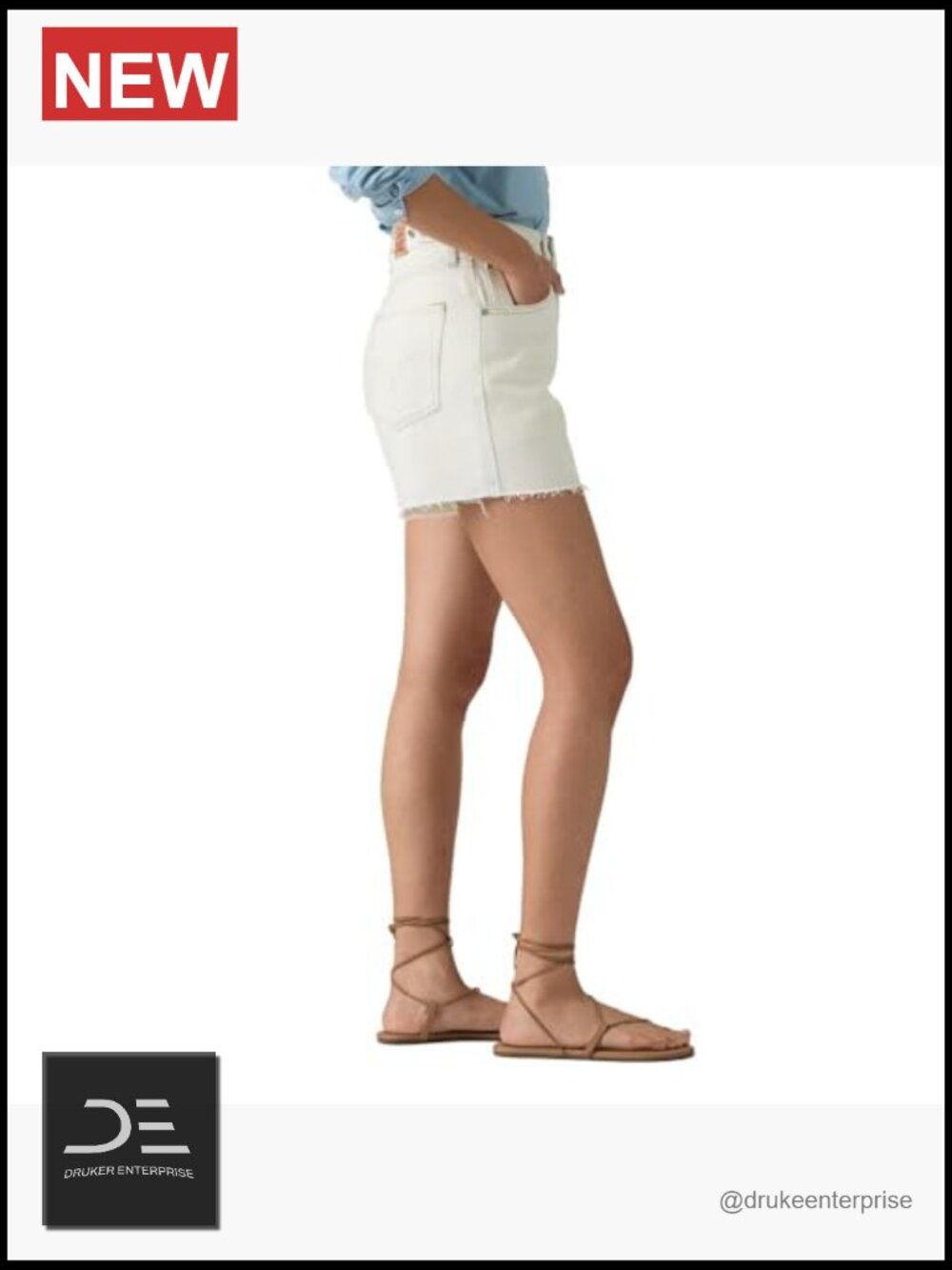 High Rise Denim Shorts with Cinchable Waist - Long Length - Picture 3 of 3
